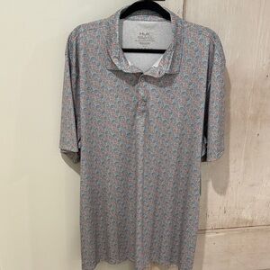 Huk Men's Gray and Blue Patterned Polo Shirt
